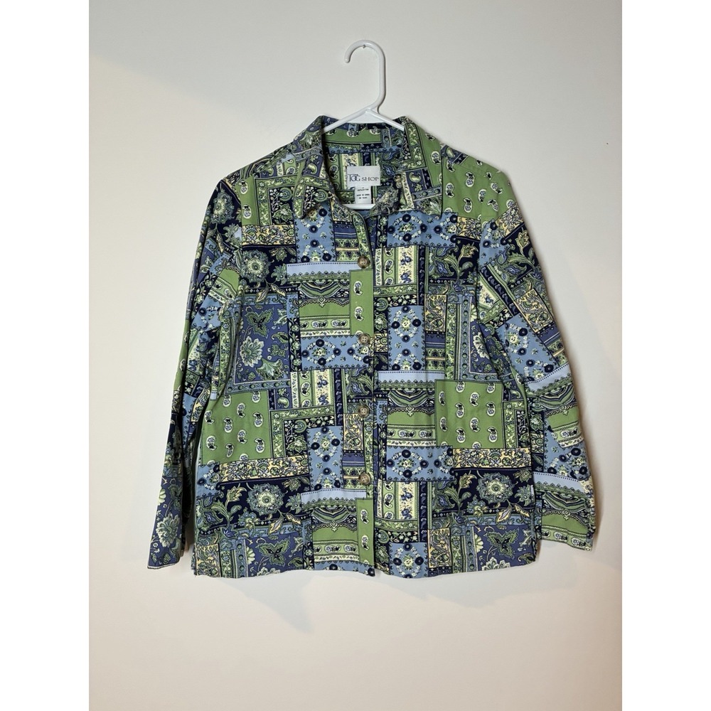 Women's green and blue patchwork paisley jacket Tog Shop 100% Cotton S Boho